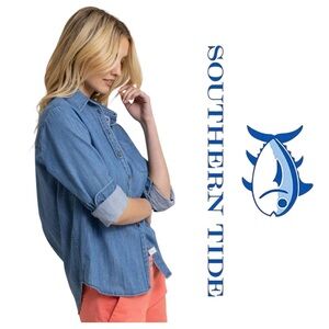 Cotton denim button front shirt NWT Southern Tide